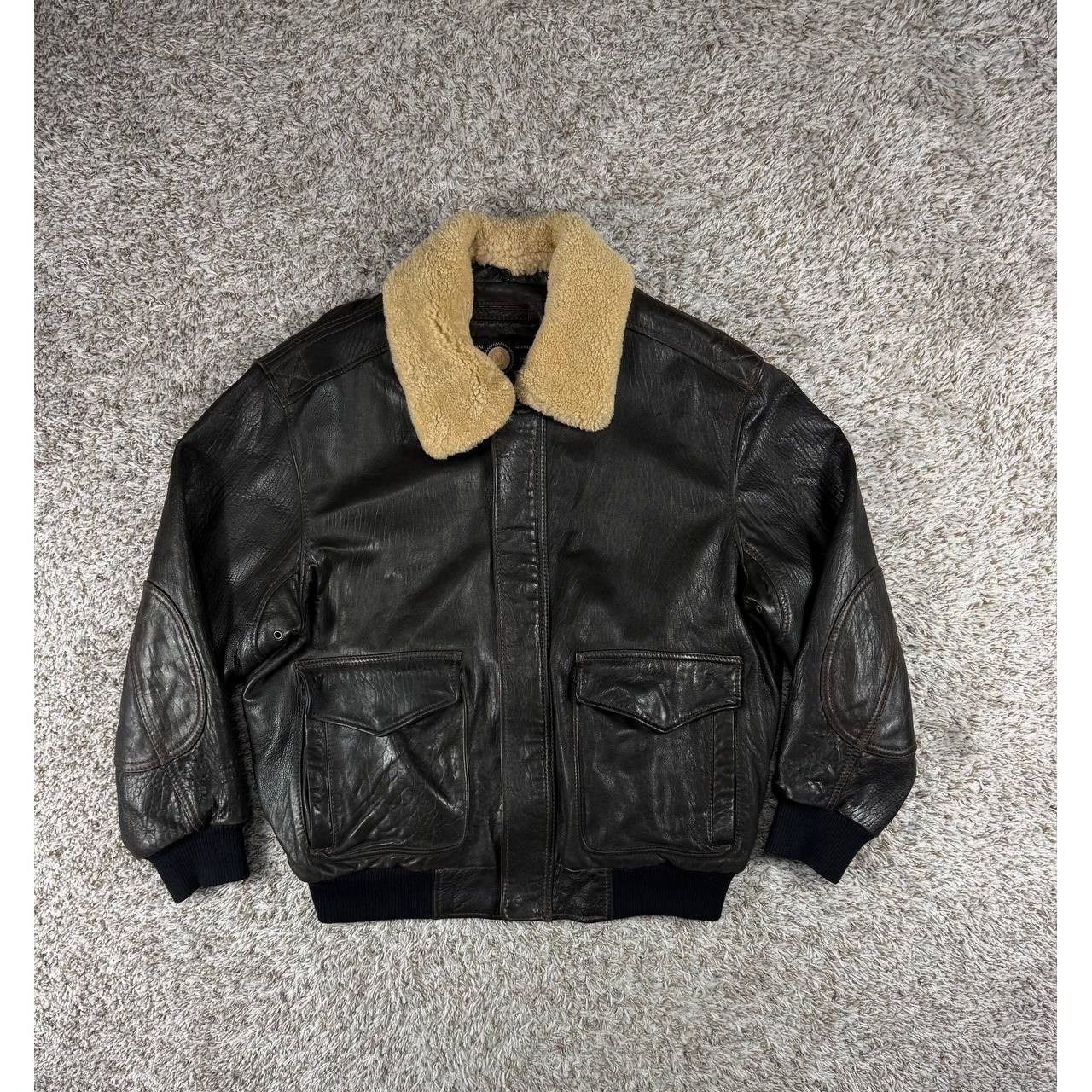 Vintage 2005 Marc New York Leather Bomber Jacket Shearling Collar Distressed Xl
